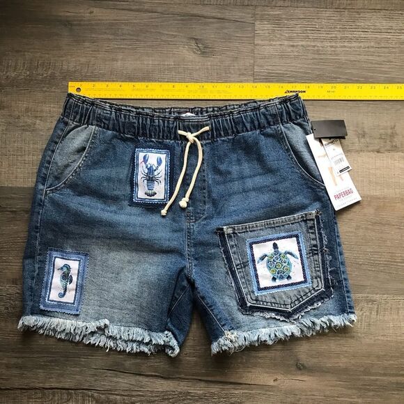 Upcycled NWT Celebrity Pink Paper-bag The Pepper Denim Shorts Sz XL OOAK - Picture 6 of 14